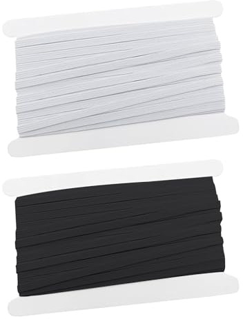 AMSGANK Gomas Elasticas Costura, 6 mm x 10 m Banda Elástica de Coser Blanco y Negro Cinta Elástica de Costura para Pantalones, el Hogar, Manualidades, no se Deforma Fácilmente - 2pcs