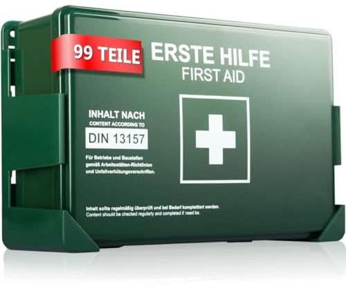 Betriebsverbandkasten Erste-Hilfe-Koffer mit Inhalt Wandhalterung 5x Aufkleber nach neuer DIN 13157 Verbandkasten für Baustelle Büro Betrieb
