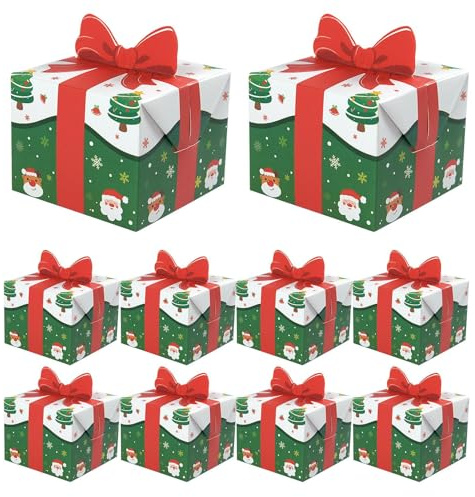 Weihnachtsschachteln – 10er-Pack Süßigkeitenschachteln Mit Roter Schleife, Partygeschenke, Mini-Faltschachtel-Set | Party-Wickeltasche Für Schokolade, Kekse, Cupcakes, Brownies, Snacks