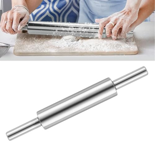 Sightday Nudelholz Edelstahl,Groß 360° Drehbare Teigroller Edelstahl,43CM Rolling Pin Mit Griff,Backrolle Für Teig Rollen Für Pizza,Nudelteig,Fondant,Cookie,Kuchen,Gebäc