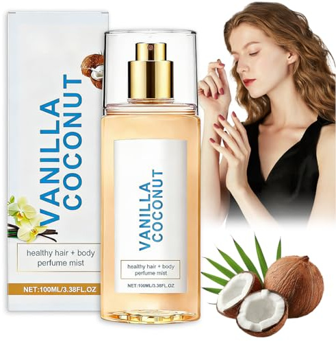 Parfum vanille et coco pour femme - Spray de parfum longue durée à la vanille et noix de coco pour cheveux et corps - Brume parfumée et noix de coco hydratante - Sans adhérence (100 ml)
