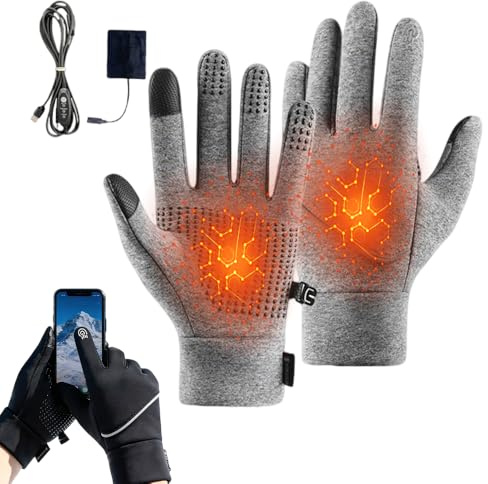 FUXNGZI 2026 Beheizbare Handschuhe,Fahrrad Winterhandschuhe,Thermo Handschuhe,Wiederaufladbarer Akku,Touchscreen Dickes und warmes Futter für männer und Frauen (Grau, XL)