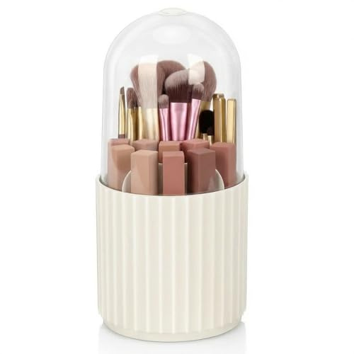 trabag Make up Pinselhalter mit Deckel, 360° Drehbarer Makeup Pinsel Organizer mit Staubschutz, Pinselaufbewahrung für Schminktisch & Badezimmer, Kosmetik Aufbewahrung für Pinsel Lippenstift