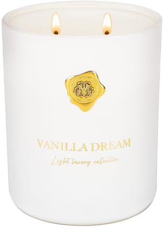 M&SENSE 470g Duftkerze Groß|Cremige Vanille-Torte Duftkerzen im Glas|Natürliche Sojawachs Scented Candle|Entspannende Aromatherapie |Geschenk für Frauen & Männer,Muttertag| 90h Brenndauer & 2 Docht