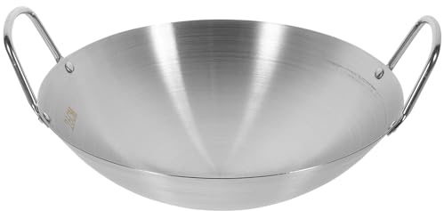 TOYANDONA Wok Acier en Acier Inoxydable à Fond Rond, Grosse Capacité, Chauffe Uniformément et Facile à Nettoyer, pour Barbecue et Œufs Brouillés