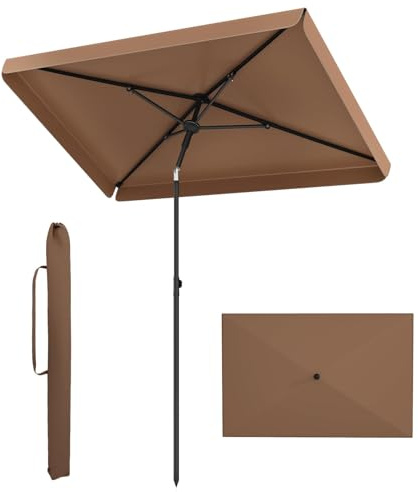 FANTASK Sonnenschirm Balkon, 210x130 cm, Gartenschirm rechteckig mit Tragetasche, beidseitig um 30° knickbar, Balkonschirm, Terrassenschirm für Balkon, Garten, Terrasse (Braun)