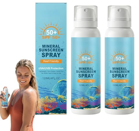 Mineral Solskyddsspray SPF 50, Bredspektrum UVA/UVB-skydd, Revsäker, Ingen Vit Filtrering, Lätt & Vattenbeständig, 120 ml (2)