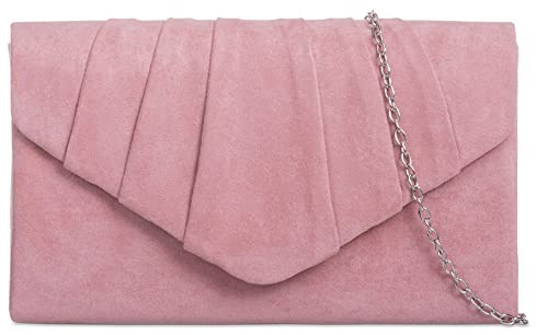 fi9® Plain Suede Pleated Wedding Ladies Party Prom Evening Clutch Hand Bag Purse (Dusky Pink)