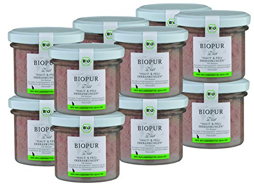BIOPUR Tiernahrung Bio Diät-Katzenfutter bei Haut- und Fellerkrankungen für Katzen 12x100g