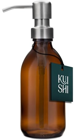 Kuishi Brown Glass 250ml Pumpflaschen mit Edelstahl-Silber Pumpe, umweltfreundlicher nachfüllbarer Seifenspender, stilvolle Badezimmer Dekoration