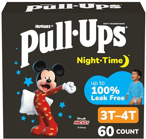 Pull-Ups Boys' Night-Time Potty Training Pants, Size 3T-4T Overnight Training Underwear (32-40 lbs), 60 Ct