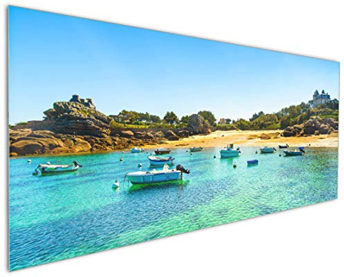 Wallario Küchenrückwand aus Glas 125 x 50 cm, Motiv: Französische Bucht mit klarem Wasser und Booten | Spritzschutz abwischbar & pflegeleicht
