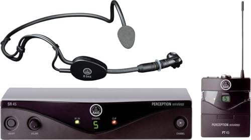 AKG PW45 Sport Set ISM Set aus Taschensender, Empfänger und Kopfbügelmikrofon (Inkl. Netzgerät, vier Abtropfringen und Batterie)