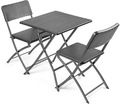 CHRISTOW Folding Bistro Set, 2 Seater Table & Chairs, Rattan Effect