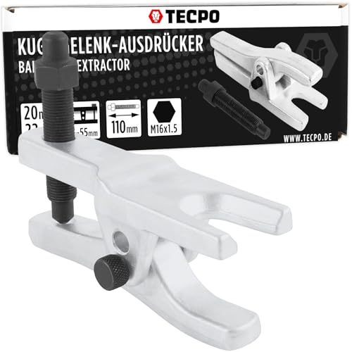 TECPO Kugelgelenk-Ausdrücker Satz, Traggelenk Abzieher, Spezialwerkzeug, Maulöffnungen SW 20 22 mm, Spannbereich 35-55 mm, Abdrückspindel mit Kugel, Antrieb SW 21 mm, geschmiedet & matt verchromt