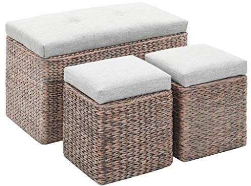 Festnight Banc avec 2 poufs Jacinthe d'eau de Rangement Banc Gris