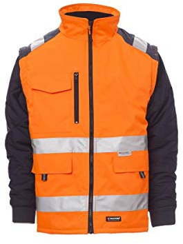 Payper HIWAY Giacca uomo alta visibilità da lavoro 100% poliestere bande 3M chiusura zip tasca porta cellulare Taglie Forti Giallo Fluo/Blu Navy (5XL)