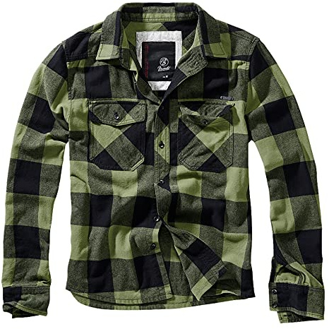 Brandit Checkshirt män flanell skjorta svart oliv, etikett lapp normal