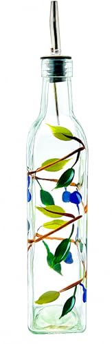 Containly Glass Olive Branch Oil/Vinegar Glass Cruet for Kitchen, 16 oz Olive Oil Dispenser With Stainless Steel Spout for Easy Pouring