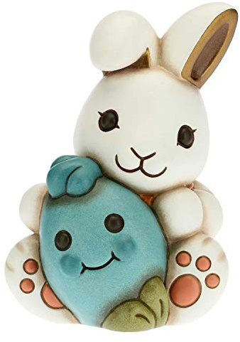 THUN - Coniglio Joy amorevole con Uovo Azzurro - Soprammobili - Idea Regalo - Linea Color Your Easter - Ceramica - 10x9,4x13 h cm