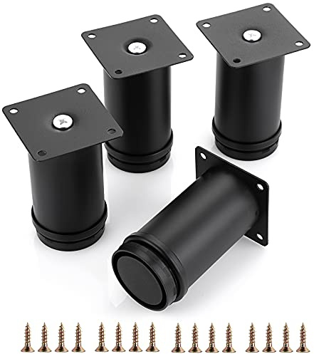 SUMTree 10 cm 4 Stück Möbelfüße aus Edelstahl Schrankfüße Beine für Stühle Tisch Schrank und Sofa Möbelbeine Einfachen Montage Runde(Schwarz)