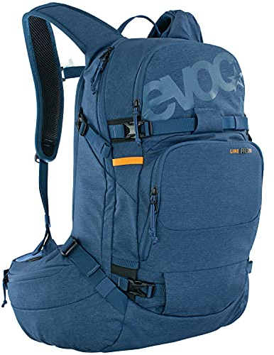 EVOC LINE PRO 20 Touren-Rucksack (LITESHIELD PLUS Protection, Trinkblasenfach, isolierter Schultergurt, Lawinenfach, Ski-Halterung, Snowboard-Halterung, Body Hugging, Hüftgurt), Denim Blau, S-M