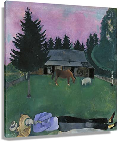 Marc Chagall - Póster de The Poet reclinable, lienzo para sala de estar, pintura, paneles de pared para pasillo y baño (sin marco, 20 x 20 pulgadas (50 x 50 cm)