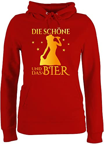 Shirtracer Pullover Damen Hoodie Frauen - Party & Alkohol - Die schöne und das Bier trinkende Frau Bier gelb - L - Rot - Sauf Pulli Alki pullis Saufen Hoddies/pullies Trinken trinksprüche trinkspruch