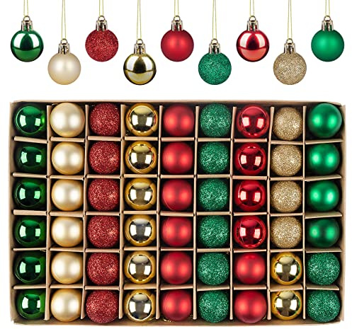 Anstore 54 Bolas De Navidad Rojo Verde Oro, 3cm Bolas Arbol de Navidad PequeñAs de PláStico, Brillantes, Mate, Brillo Pequeñas Bolas de Navidad con CordóN, Resistentes a Roturas Adornos Navidad Arbol