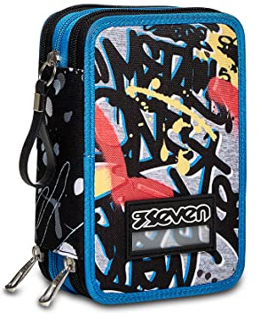 Seven Astuccio Scuola 3 Zip, Nero, Navybush Boy, Completo di Matite, Penne e Pennarelli, Accessori Scuola, Accessori Zaino, Scuola, Bambini e Ragazzi