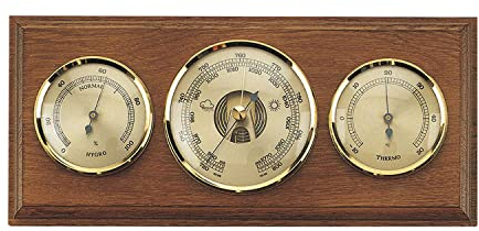 SELVA Wetterstation mit offenem Barometer, Thermometer und Hygrometer, waagerechte Ausführung, Farbe:Eiche rustikal