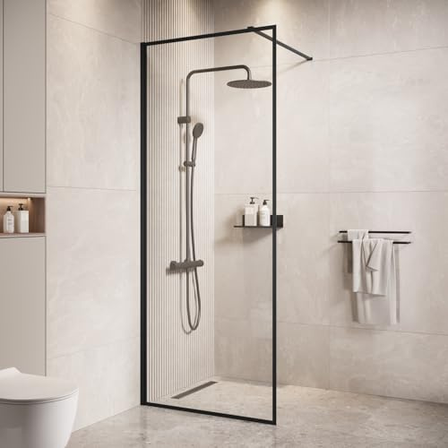 Parete doccia Georgia 50 cm x 200 cm - nero - Walk-in doccia 8 mm vetro di sicurezza
