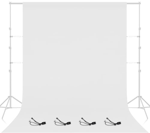EMART White Backdrop 2.4x3m/8x10ft, Photography Photo Background Curtain Drapes, Polyester Fabric Back Drop Screen Sheet for Birthday Party Video Studio Portrait Photoshoot with Backdrop Clips