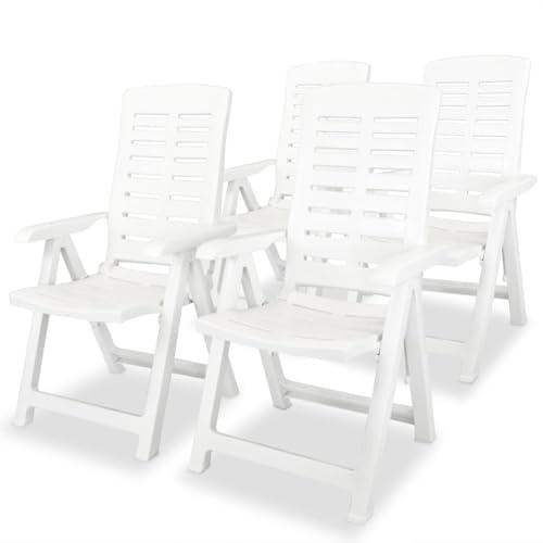 Homgoday Garten-Liegestühle 4 STK. Kunststoff Weiß, witterungsbeständig, neigbar, zusammenklappbar, 60x61x108 cm, für Hof oder Garten Model275067