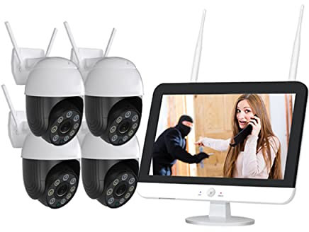 XNASU 4 MP Wireless Überwachungskamerasystem WiFi mit Monitor, Überwachungskamera-Kit für den Außenbereich, mit Zwei-Wege-Audio, Nachtsicht in Farbe, mit Festplatte 2T
