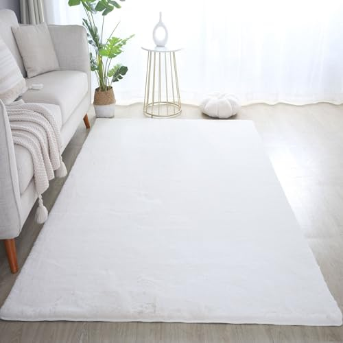 Carpetsale24 Rabbit Hochflor Teppich Läufer 80x150 cm Creme Shaggy Modern Flauschig Weich Fellteppich Kunstfell Einfarbig für Flur Schlafzimmer Kinderzimmer