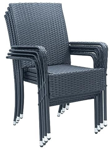 Juskys Polyrattan Gartenstühle Yoro 4er Set mit Armlehnen & Rückenlehne - 4 Stühle stapelbar - Rattan Stuhl Garten - Stapelstuhl Schwarz