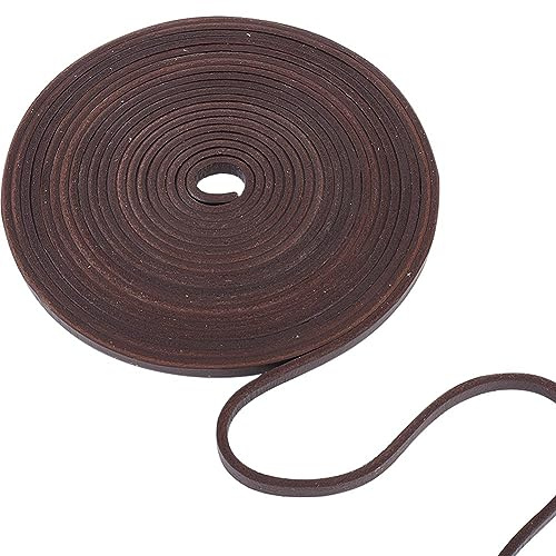 GORGECRAFT Cordoncino in Vera Pelle 5 m Largo 6 mm Piatto di Vacchetta per Cintura Avvolgente su Un Lato per Fai da Te Gioielli Collane Braccialetti Marrone Noce di Cocco
