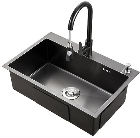 Lavello da Cucina Lavello Nano-Nero Tavolo Grande a Fessura Singola e lavabo sottopiano Cucina per Uso Domestico Lavabo in Acciaio Inossidabile 304 Lavabo (600x450mm)