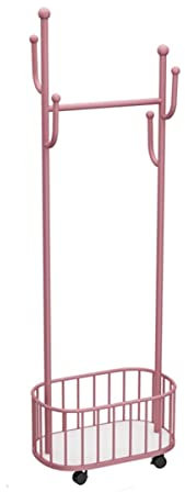 NATWEE Kleiderständer mit Aufbewahrungskorb, Kleiderständer aus Metall mit Aufbewahrungskorb auf Rollen Beweglicher Kleiderständer für Taschen, Schals, Hüte, Krawatten/Rosa It's so Kind of You
