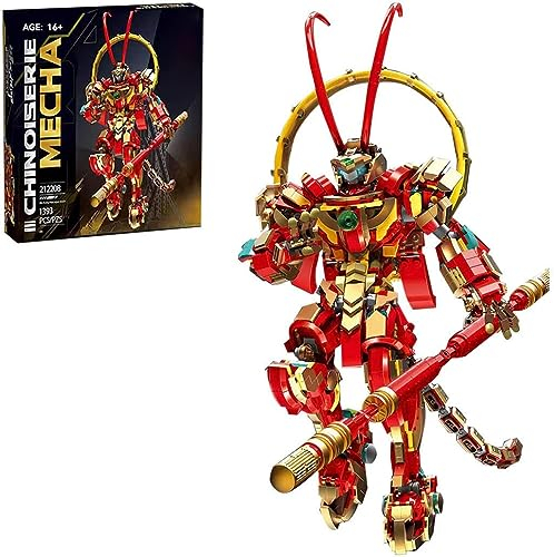 Tirff MOC China Chic Mecha Monkey King General Chinoiserie Modell, 1393 Klemmbausteine Sammlerstück Mecha Spielzeug für Kinder Erwachsene Geschenk, Mech Actionfigur Baumodell Kompatibel mit Lgo