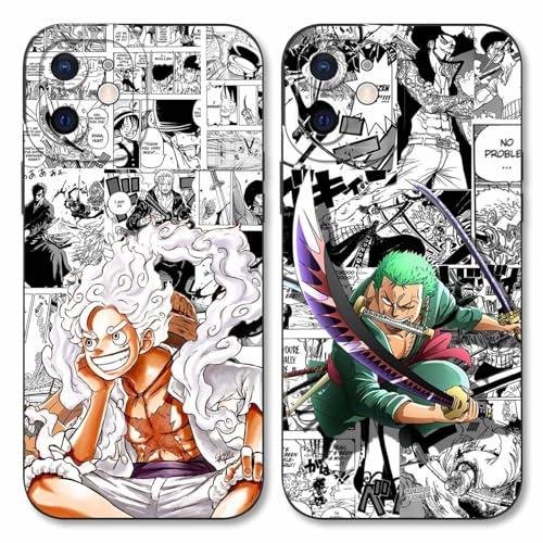 PBNDJVG 2 Pièces Coque pour Apple iPhone 12 Mini 5.4'', Animé Luffy Gear 5 Nika Zoro Sun God avec Protection Caméra Etui Housse de Haute Qualité TPU Silicone Mince Souple Antichoc Case-Noir2