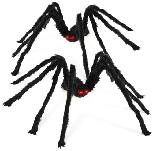 com-four® 2X Deko-Spinne Größe XXL, große, haarige Spinne mit beweglichen | modellierbare Tarantel für Innen- und Außendekorationen - 95 cm