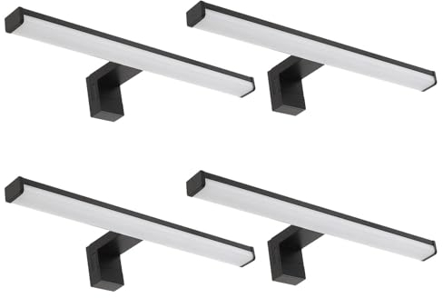 LED Universum - moderne LED Spiegelleuchte Monica 4-er Set 40cm schwarz eckig 7,4W 900lm 4000K IP44 für Badezimmer, Spiegel oder als Bilderleuchte, Steck- Klemm- Wandmontage