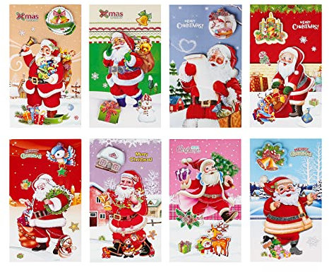 Weihnachtskarten Set mit Umschlag Weihnachten Grußkarten Blanko Klappkarte Weihnachts Glückwunschkarte Christmas Postkarte Bedruckt 8 Stück Faltkarte für Familie Freunde Firmen