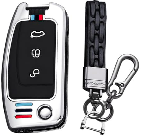 KUNIO Key Case Suitable for Ford Fiesta Focus MK2 C-Max B-Max Eco Sport Escort Tourneo Courier Ecosport Protection Metal Case Key Cover Key Case Keychain A Silver