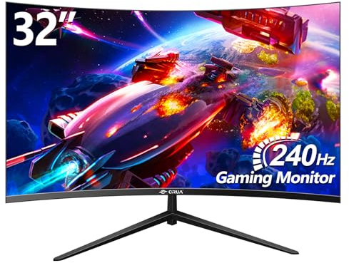 CRUA 32 Zoll Curved Gaming Monitor, 1K Full HD 1080P (1920x1080), 240Hz, 1ms, 1500R, AdaptiveSync, DCI-P3 90%, SRGB100%, Eye Care