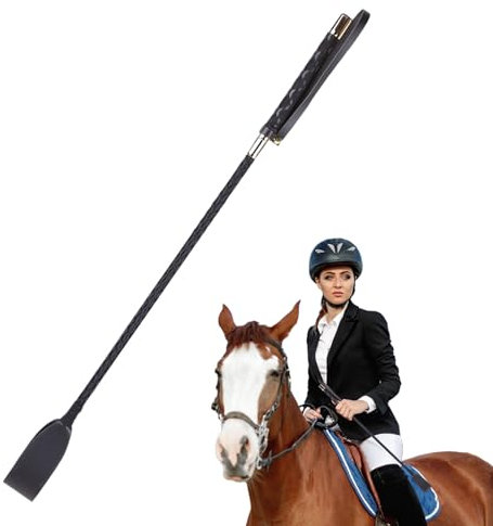 PHASZ Cravache noire pour cheval | Fouet léger en cuir PU – Fouet d'équitation durable pour courses de chevaux et équitation en plein air