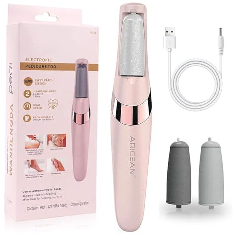 Electric Foot File - Callus Remover for Feet, Professional Pedicure Tool for Dead Skin and Calluses with 2 Different Roller Heads