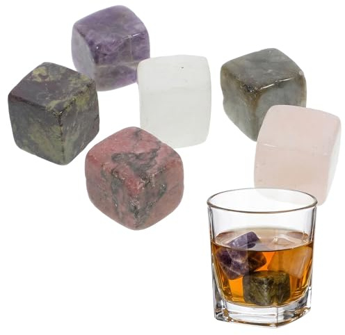 Healeved Reusable Ice Cubes for Whiskey Quartz Stones Chilling Stones for Drinks 6 pcs Whisky Rocks for Cocktails Bar Home Use Gift Set